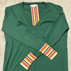 Boden Green Sweater with Multicolor Stripes